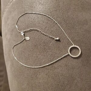 Lia Sophia Sterling Silver Pavé Circle Pendant Necklace – Adjustable